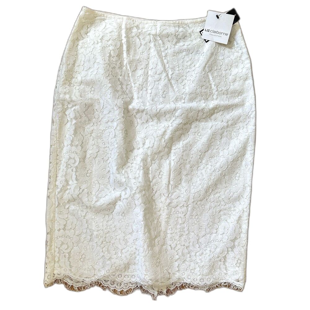 Liz Claiborne White Lace Skirt Women's Size 6 New Pencil Straight